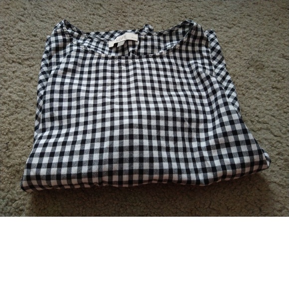 LOFT - BLACK & WHITE CHECKED LONG SLEEVE SHIRT - SLEEVES HAVE TIES - SIZE SP - Picture 7 of 9